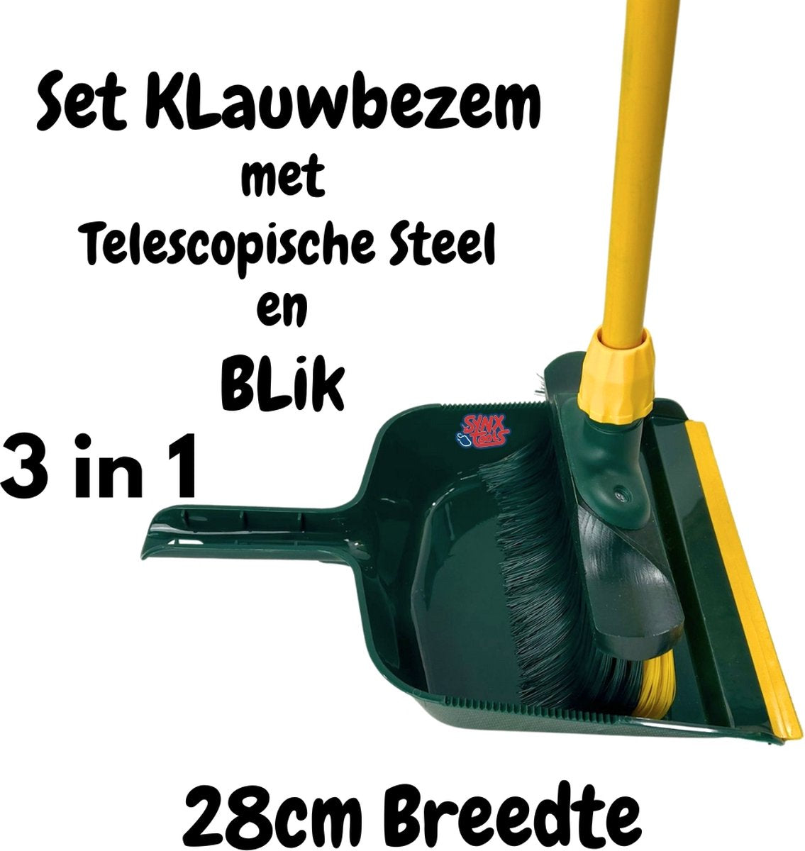 Synx Tools Klauwbezem en blik 28cm set - Telescopische steel 70 - 140cm