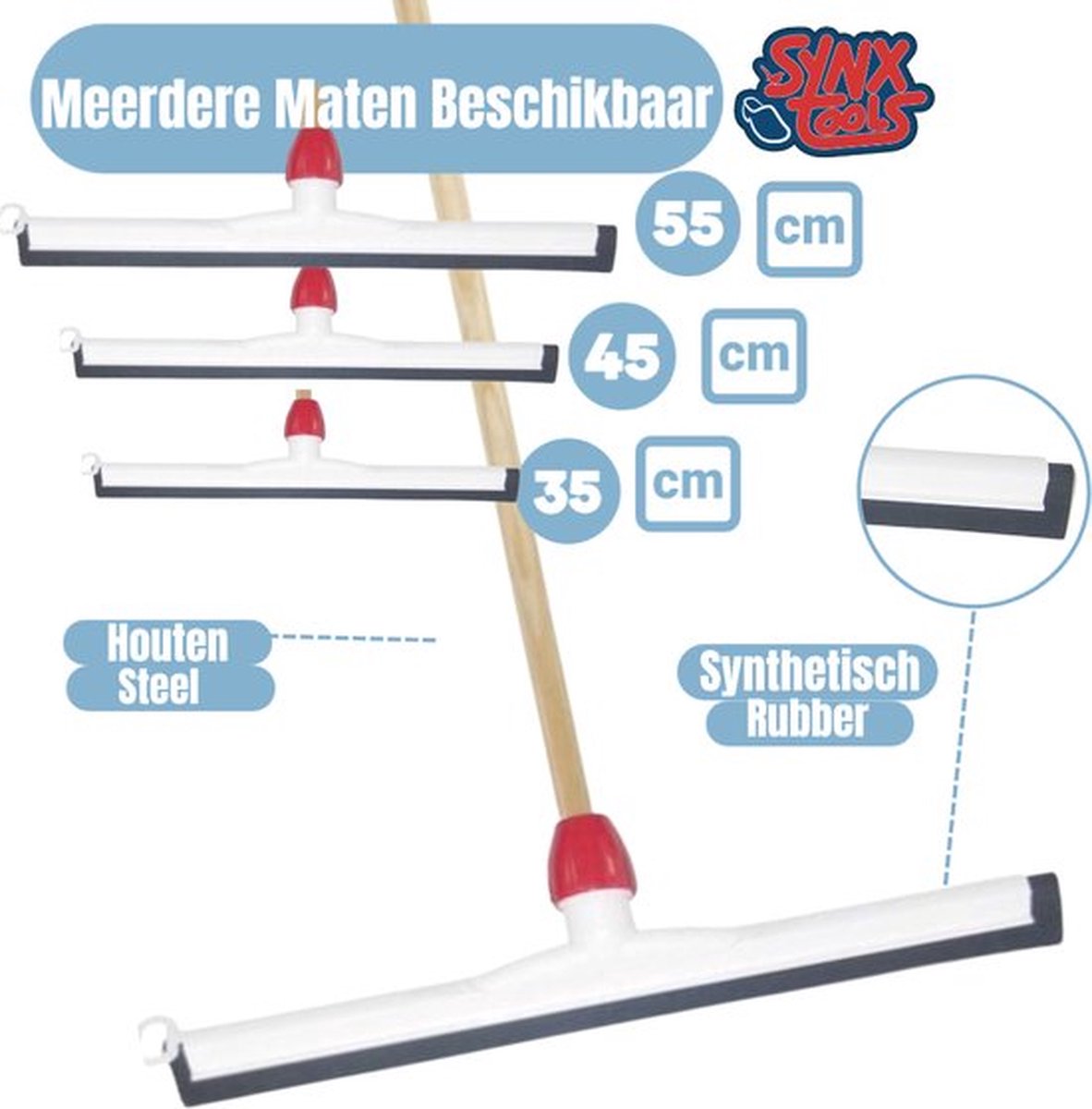 Vloertrekker in meerdere maten met houten steel