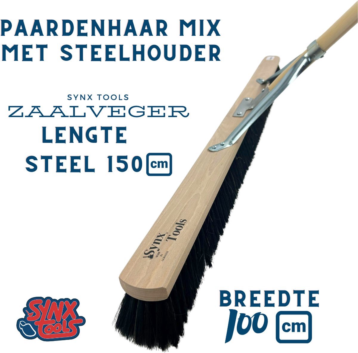 Synx Tools paardenhaar 100 cm & Synx Tools Stoffer en blik set van 2 - paardenhaar /kamerveger - bezemsteel 150 cm - stoffer en blik Verstelbaar steel tot 121 cm