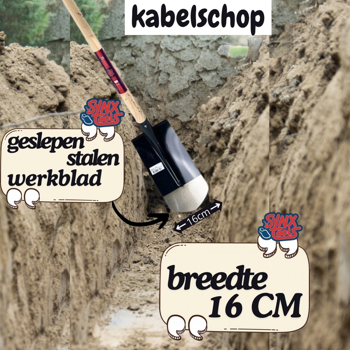 Kabelschop 16cm breedte, geslepen stalen werkblad