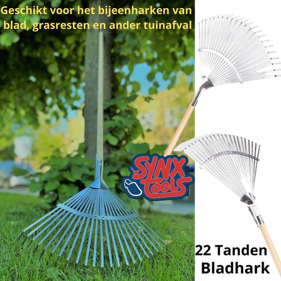 Bladhark met steel - 22 Tanden vezinkt - gazonhark Incl. steel 160cm