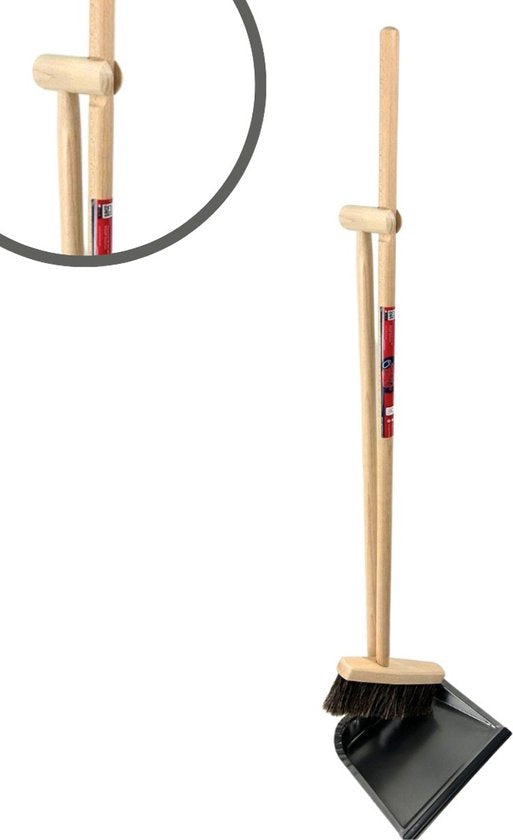 Set de nettoyage balai doux et pelle à manche long - 97 cm - plumeau - bois/métal - balayeuse en crin de cheval (30 cm) avec manche 120 cm - set combiné - kit de nettoyage complet pour espaces intérieurs