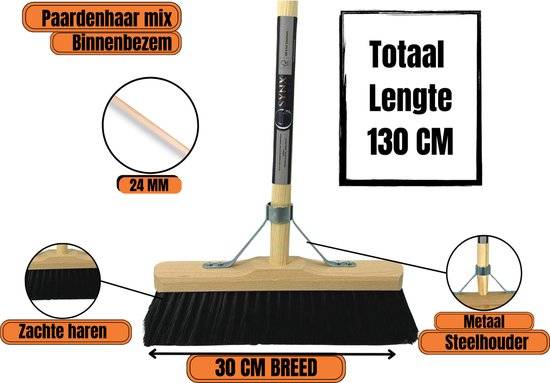 Synx Room Sweeper Rosshaar 30 cm – Weiche Besen – Stiel 130 cm