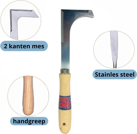 Voegenkrabber met roestvrijstalen mes en houten handgreep