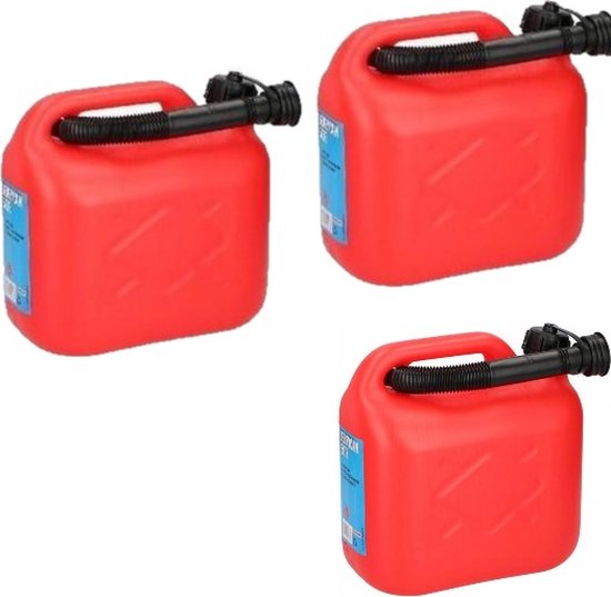 3x rode jerrycan 10L met schenktuit voor brandstof