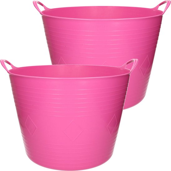 2x flexibele roze kuip emmer 43 liter