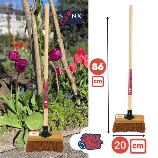 Junior Kinderbezem Cocos set 3 delig - Buitenspeelgoed - tuinierspeelgoed - Schepjes - Met houten Steel 86 cm