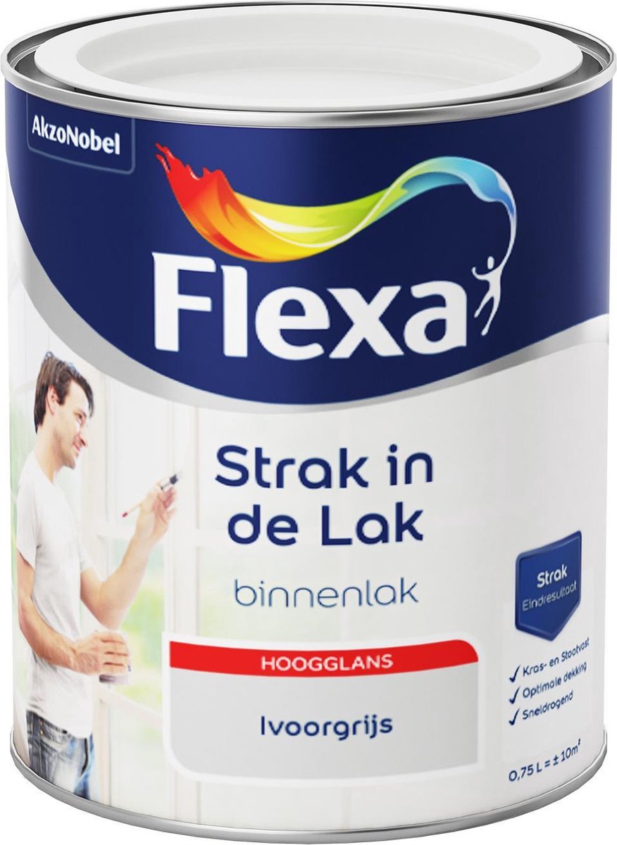 Flexa - Strak in de Lak - Watergedragen - Hoogglans - ivoorgrijs - 0,75 liter