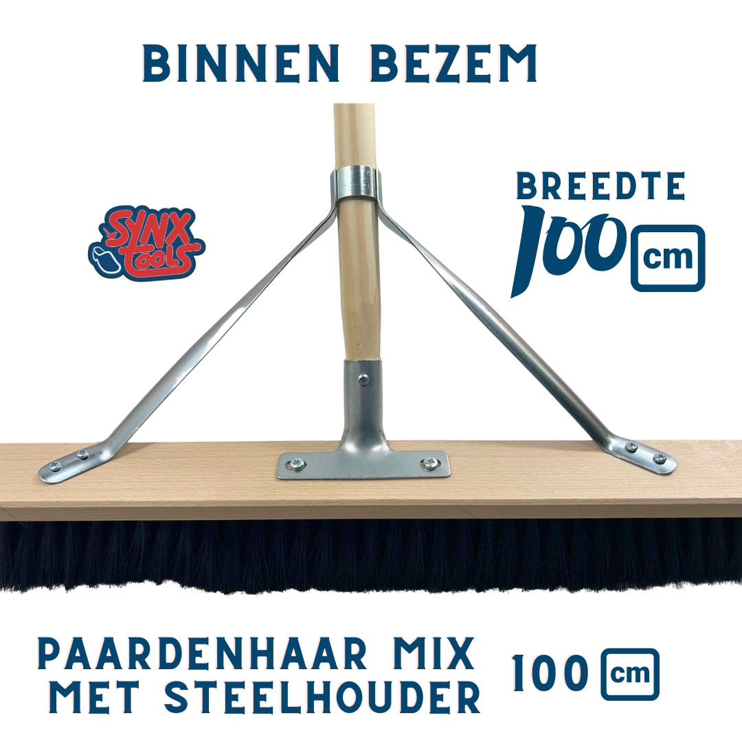 Synx Zaalveger 100cm Paardenhaar - Zachte bezem - bezems - Met Steel 150cm