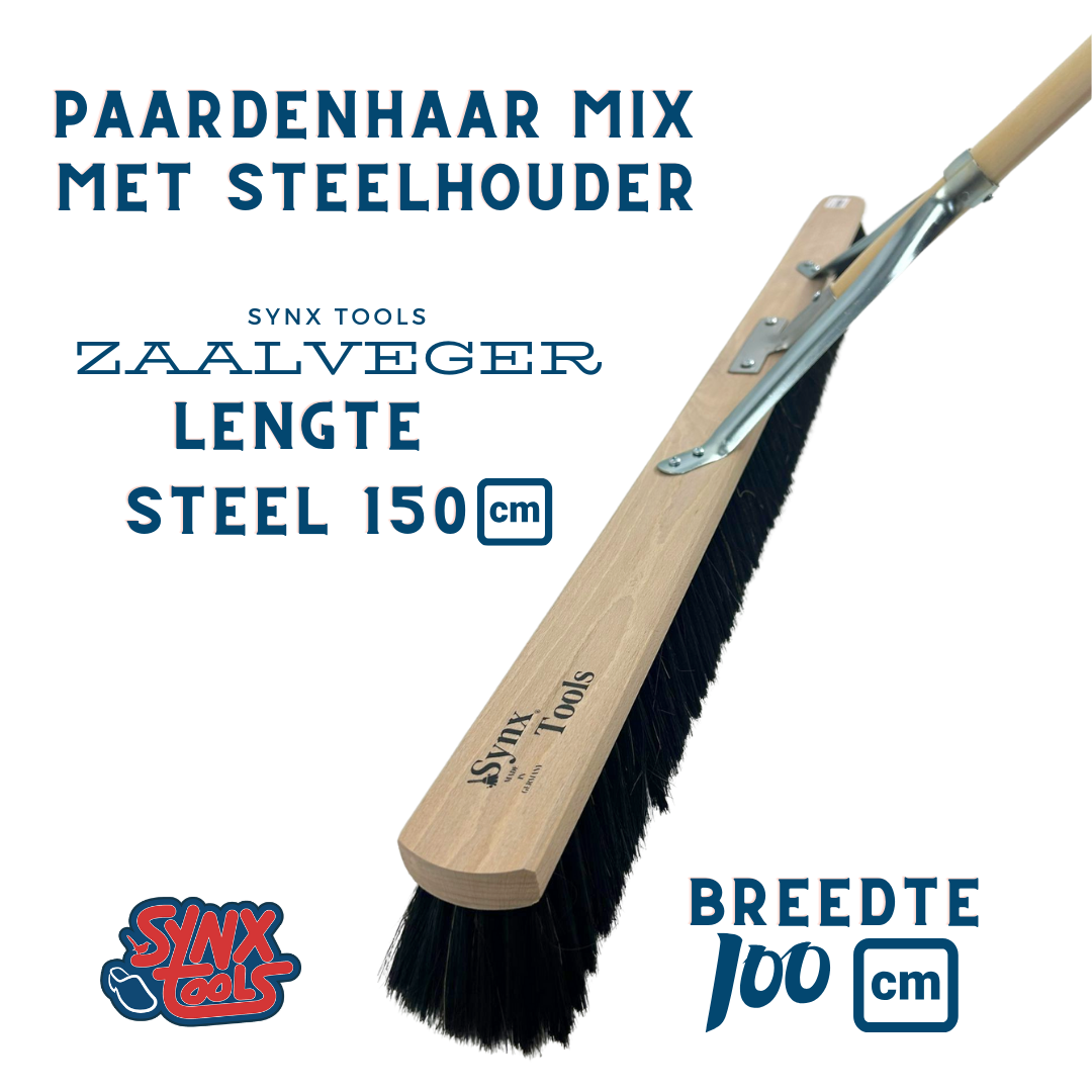 Synx Zaalveger 100cm Paardenhaar - Zachte bezem - bezems - Met Steel 150cm