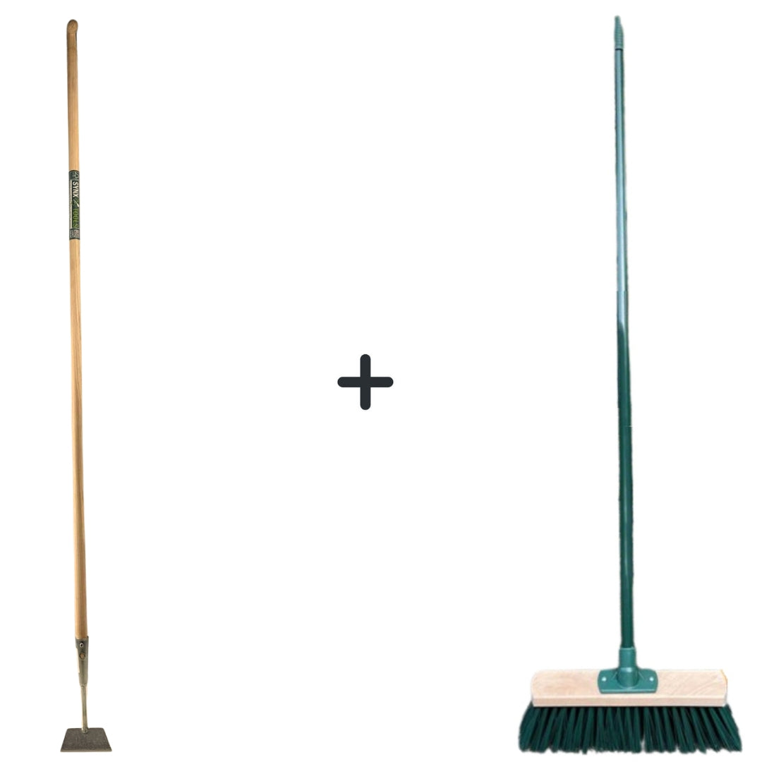 Synx Tools Houe Droite 12cm Avec Acier 160cm + Balai Extérieur Vert Avec Acier 117cm - Houe - Balai Extérieur