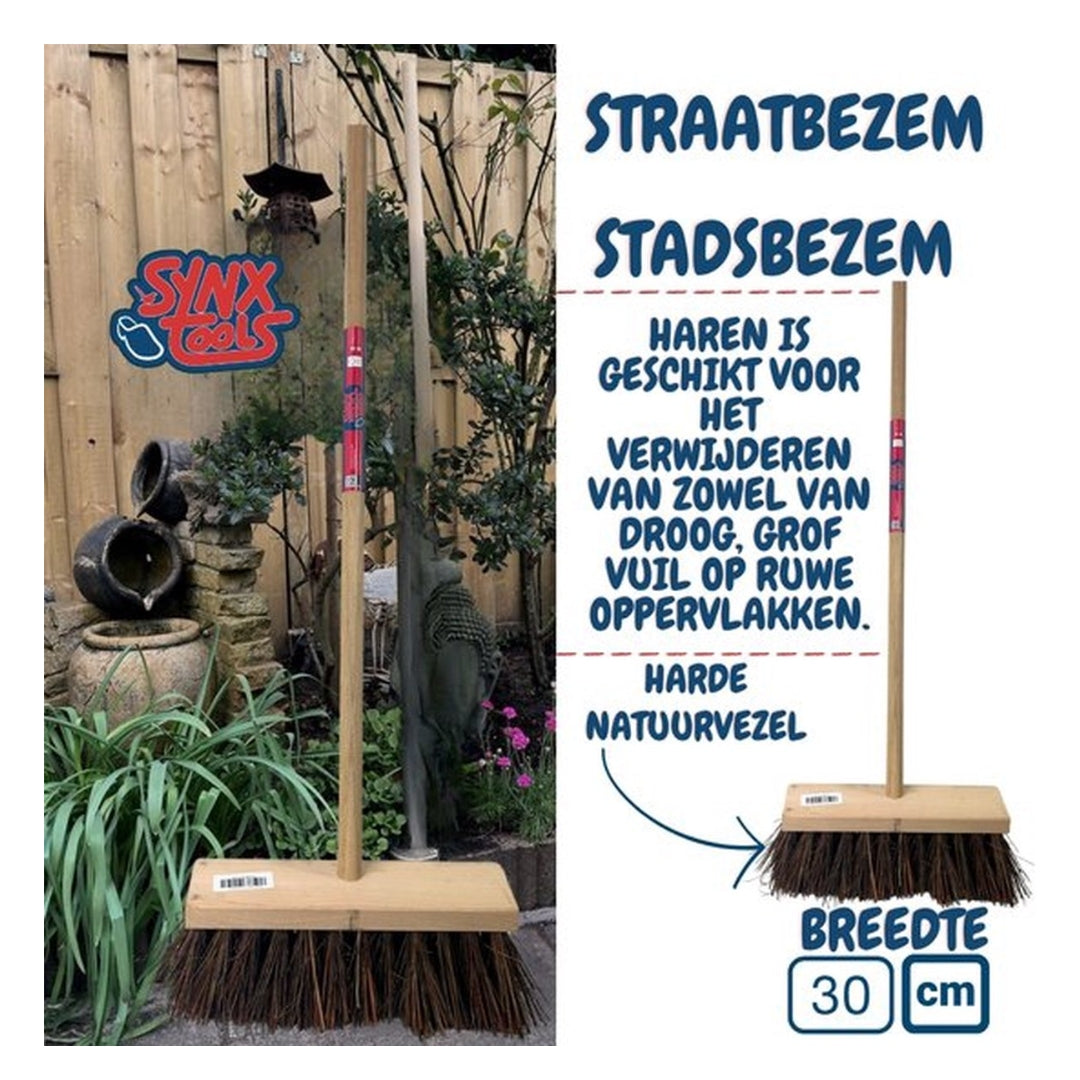 Synx Tools Voegenmes 150 cm en Synx Tools Stadsbezem 30 cm - Steel 120 cm - Harde natuurvezels - Straatbezem - Buitenbezem - Tuinbezem - Onkruidkrabber - Voegenkrabber