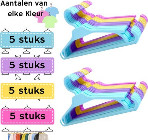 Synx Tools Kinder Kledinghangers - Baby Kledinghangers - Kleerhangers - 20 Stuks - Hanger - Mix Kleur