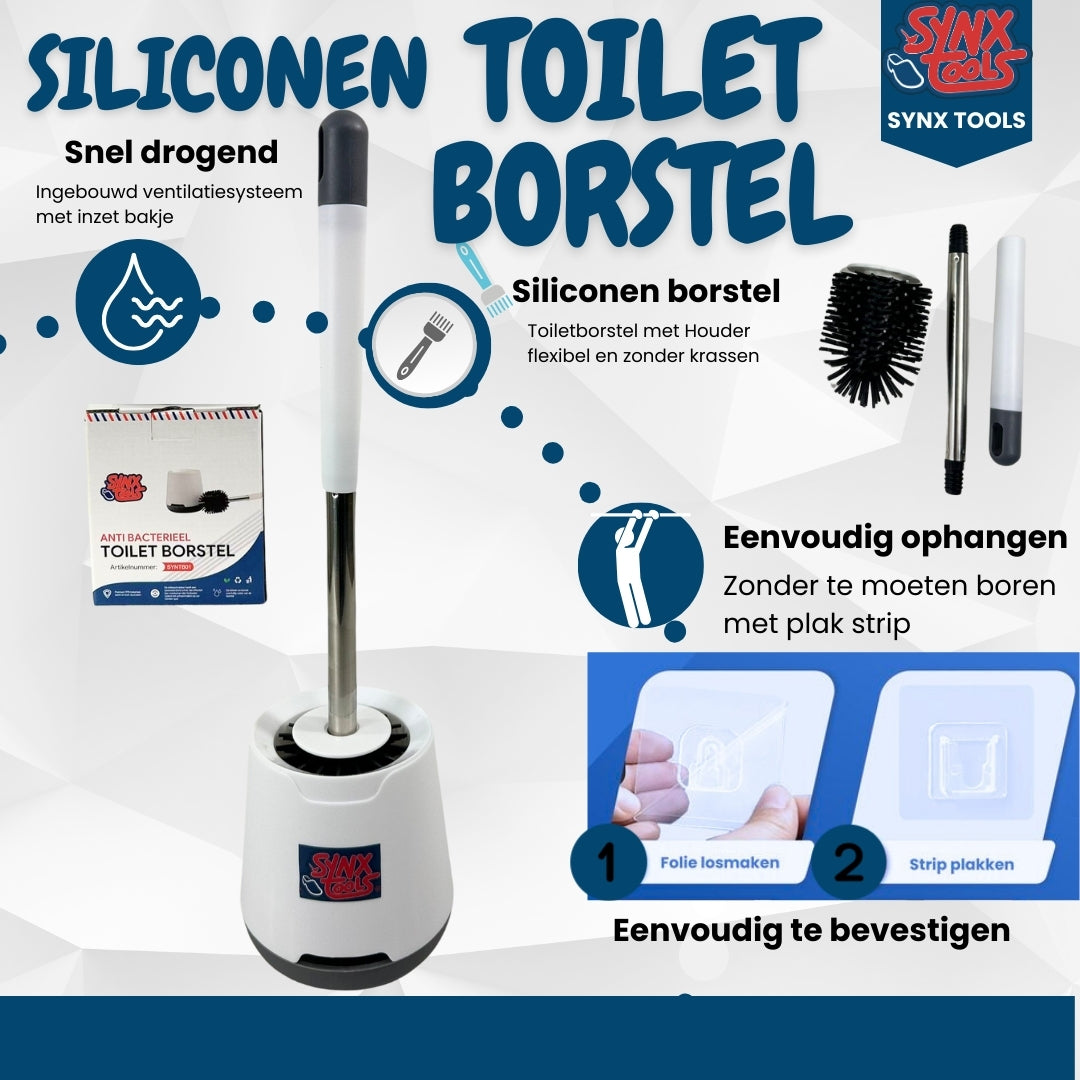 Synx Tools Toiletborstel wit ophangbaar - WC Borstel - Toiletborstel met houder - Toiletborstel siliconen - Antibacterieel -  siliconen wc borstel - zwart