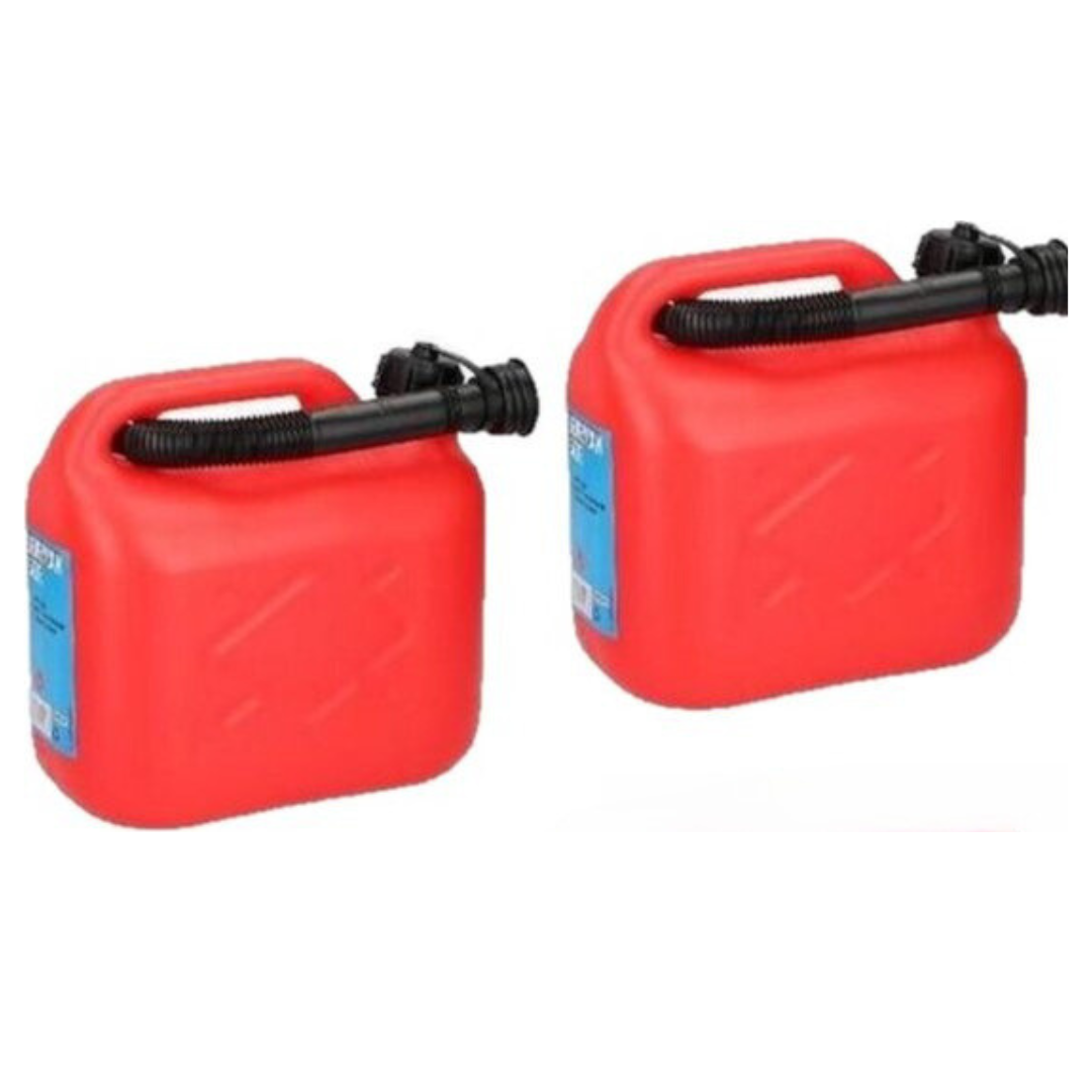 2x rode jerrycan 10L met schenktuit voor brandstof