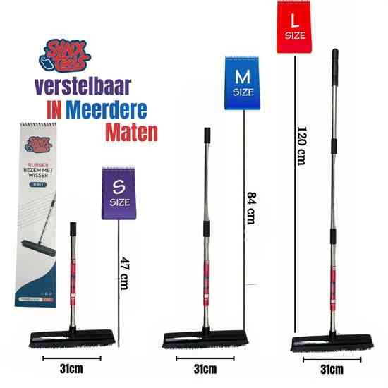 Rubberen bezem met steel 2 in 1 | kappersbezem |Verstelbare Steel (tot 120 cm)