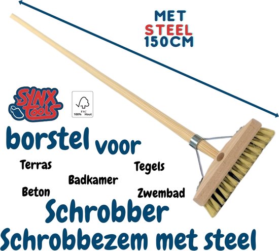 borstel voor schrobben-schrobber-schrobbezem met steel 150 cm