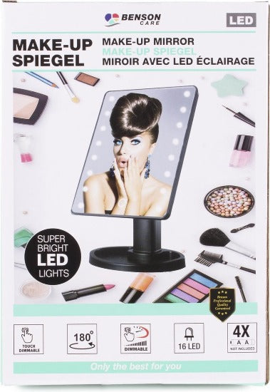Benson Make-Up Spiegel - LED Touch - Dimbaar - 16 Leds - Zwart